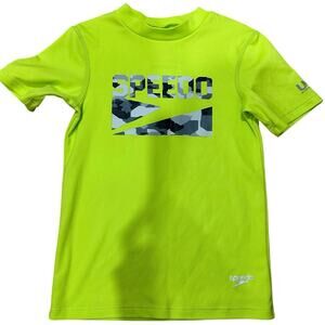 Speedo Boys Swim Rash Guard Neon Green UV Block Burn Sz XS